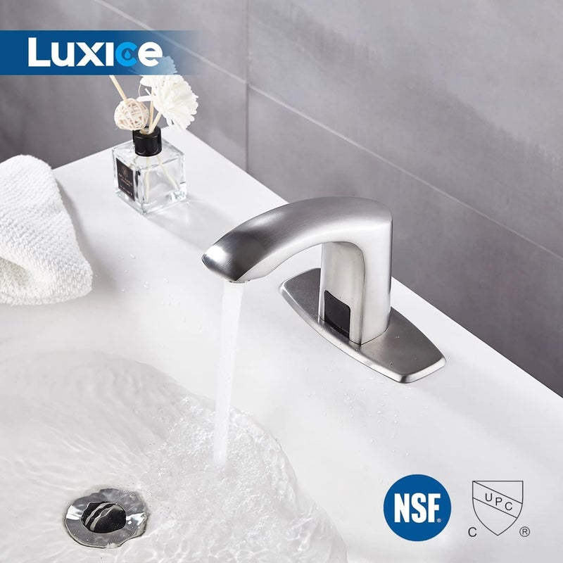 Luxice Sensor Automatic Touchless Bathroom Sink Faucet Hot & Cold Mixer Cover Plate Included Faucet, Brushed Nickel - Image 3